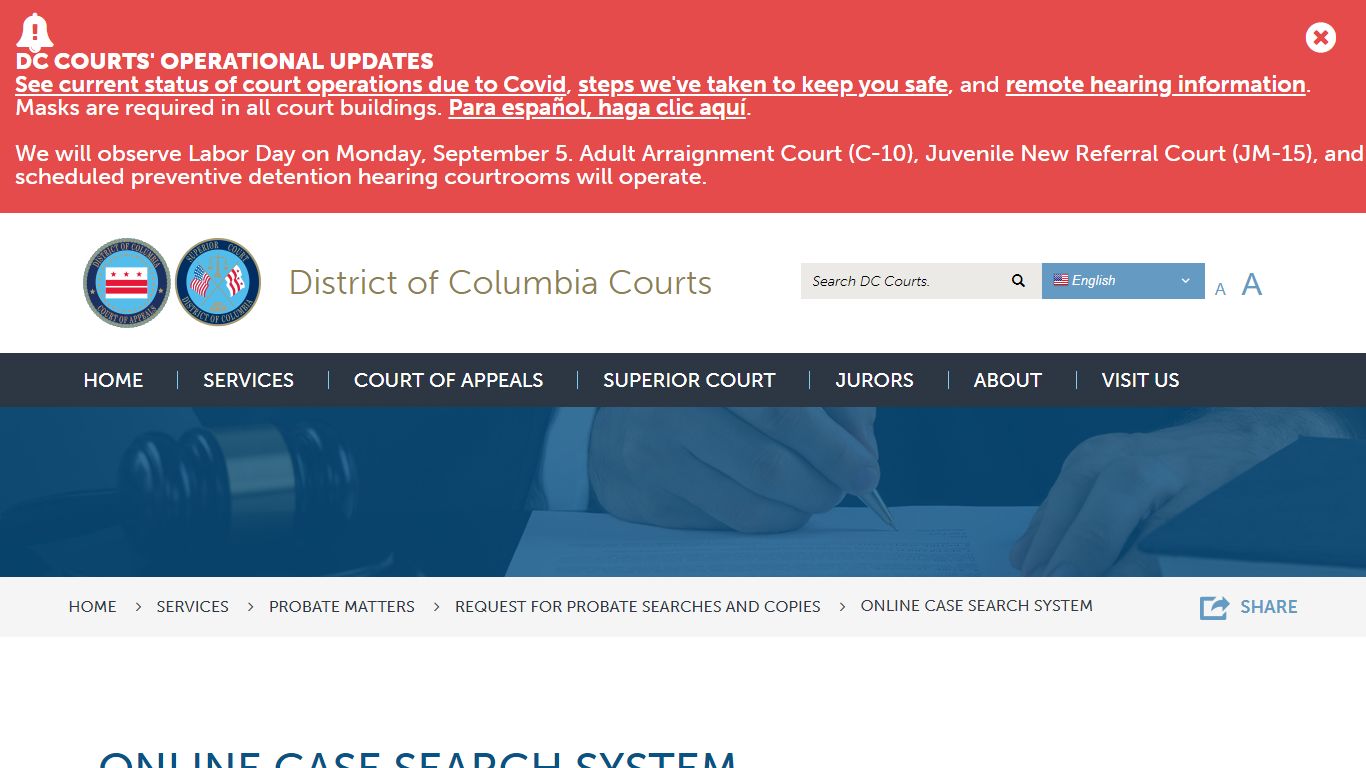 Online Case Search System | District of Columbia Courts